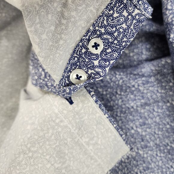 Nick Graham Everywhere Mens Shirt 2XL Blue Paisley Flip Cuff Modern Fit Stretch - Picture 10 of 11